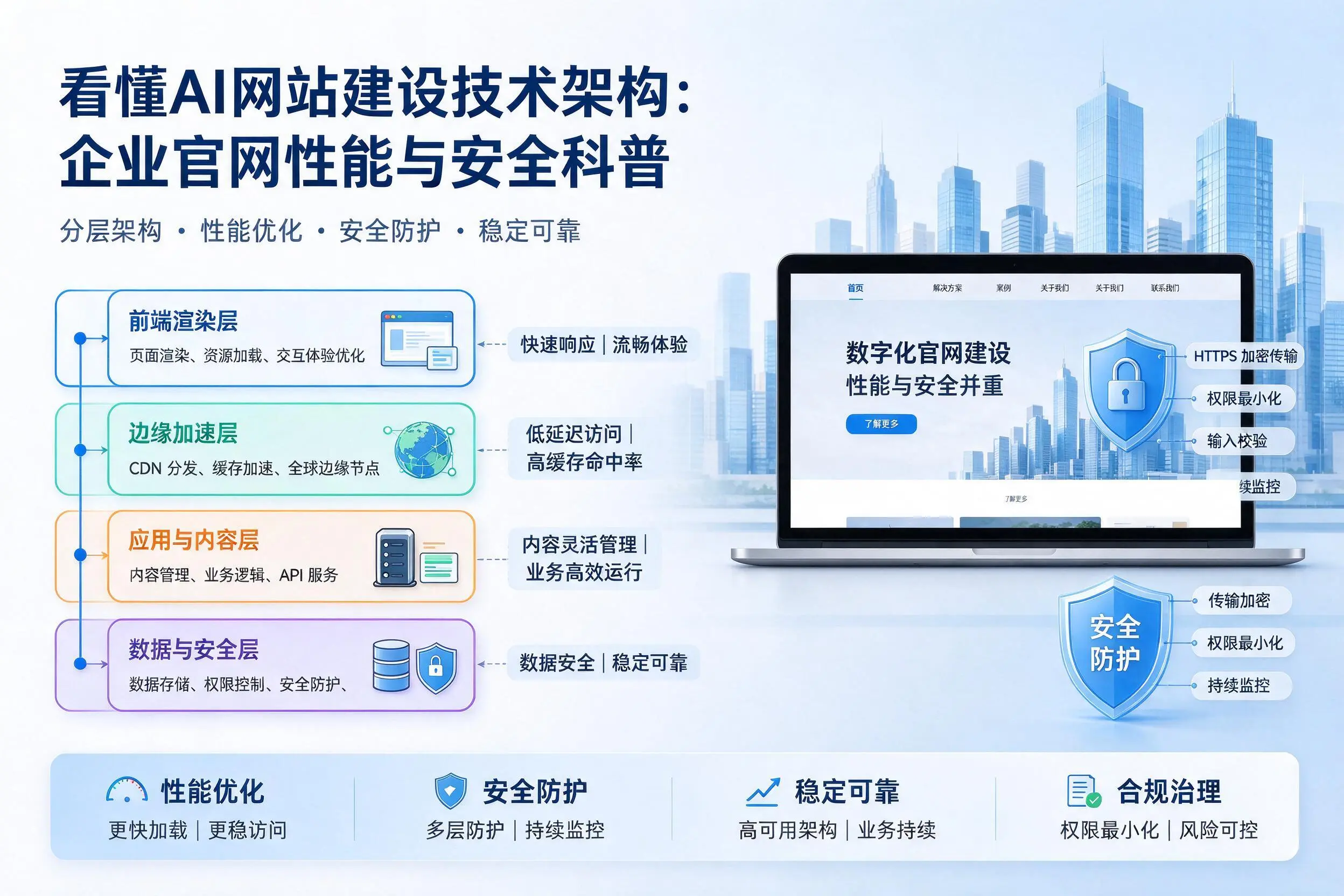 看懂AI网站建设技术架构：白城企业官网性能与安全科普