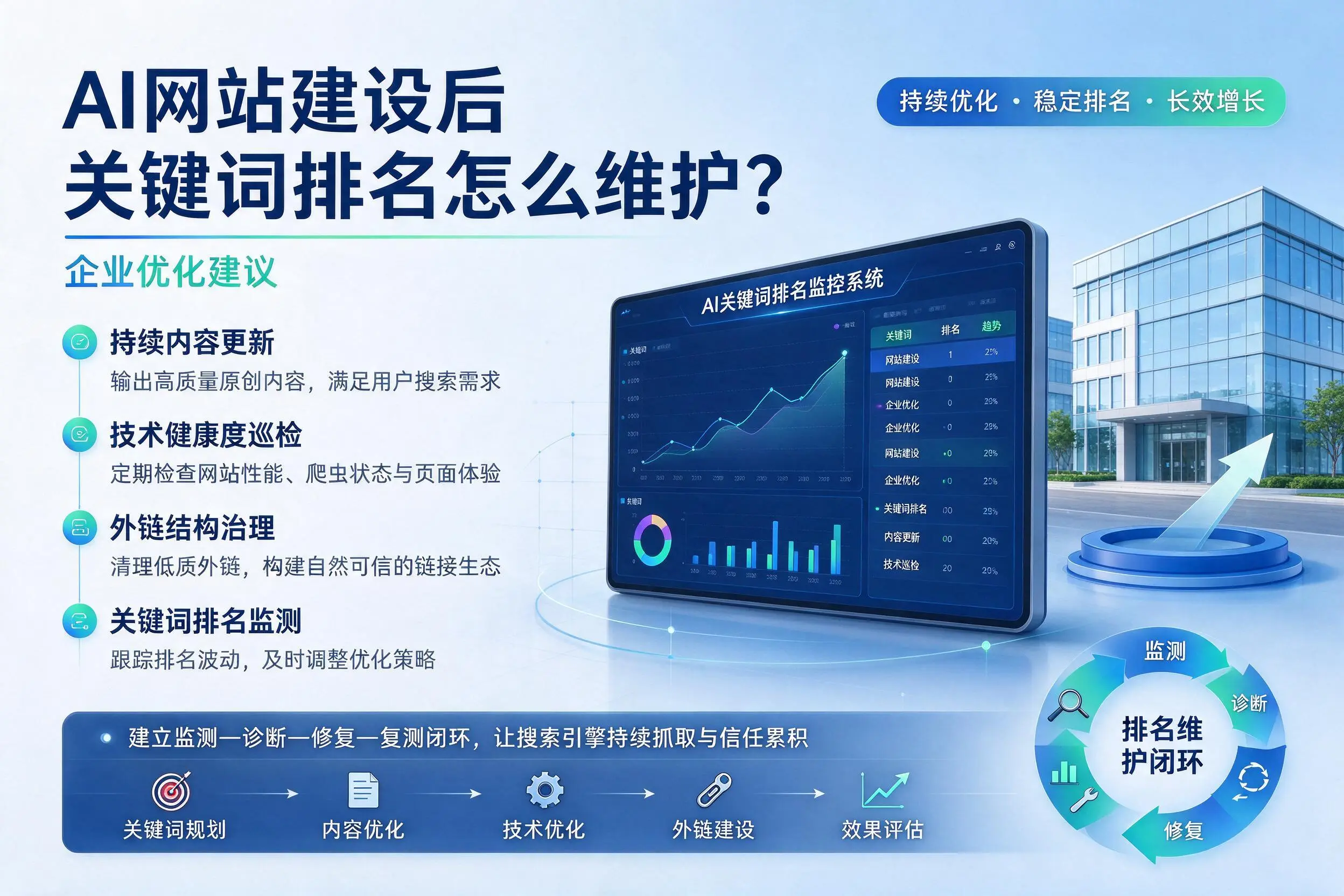 AI网站建设后关键词排名怎么维护？白城企业优化建议